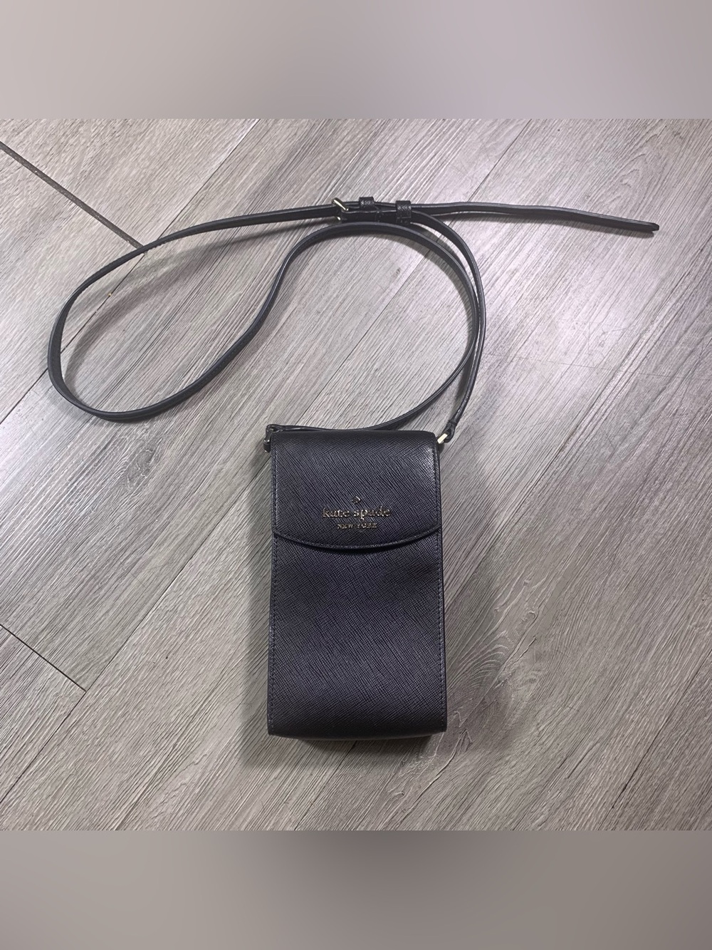 Kate Spade New York “Staci North South Flap Phone” Black Leather Crossbody